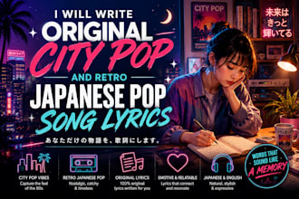 write and sing original anime ost retro japanese city pop lyrics song for you