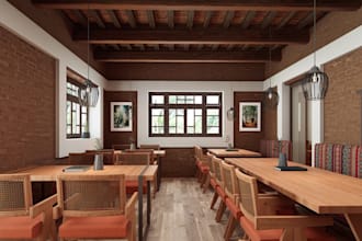 renovate sustainable restaurant,interior wood work redesign,3d restaurant facade