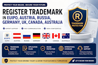 register trademark for euipo, austria, russia, germany, uk, canada, australia