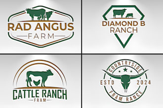 do professional vintage cow animal farm logo design