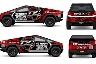 design tesla cyber truck wrap design, vehicle wrap design, any truck wrap