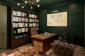design home office and workspace interior in 3d