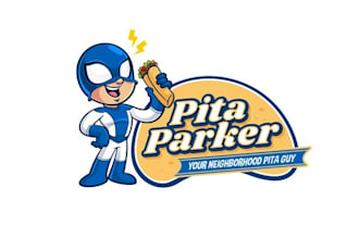 design pita parker neighborhood pita guy logo with food