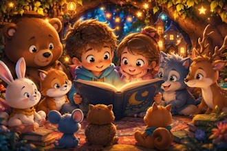 illustrate colorful childrens book and storybook characters