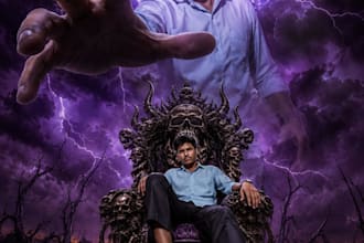 design epic dark fantasy gaming poster with skull throne style