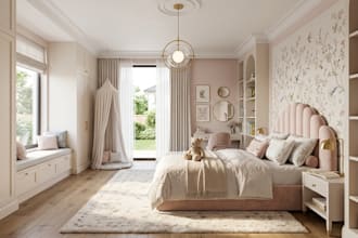 design realistic 3d kids room interior design, play room decor and 3d rendering