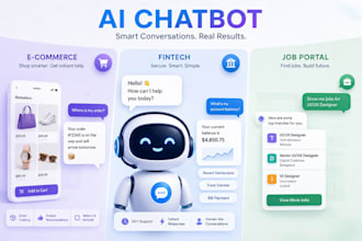 develop ai chatbot integration for e commerce app, fintech app, job recruitment