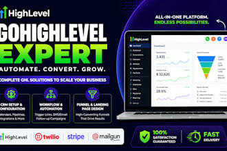 build gohighlevel funnel, ghl workflow, CRM setup, ai automation and booking