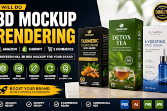 design 3d product box mockup rendering for amazon shopify ecommerce store