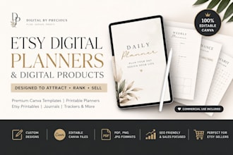 design etsy digital planners canva templates and digital products