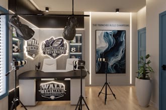 design podcast studio, youtube room and gaming setup in 3d