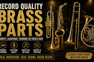 record quality brass parts with trumpet, saxophone, trombone or french horn