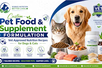 formulate custom pet food supplements and nutrition recipes for dogs and cats