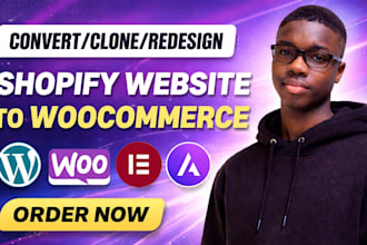 convert shopify to woocommerce, clone shopify, redesign shopify to woocommerce