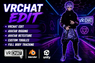 edit, rig, optimize and create custom vrchat avatar and furry character