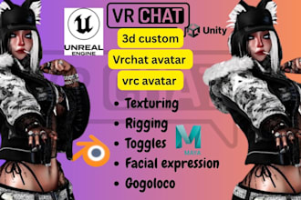 make a custom vrchat, vrchat avatar, 3d avatar, furry avatar, and vr character