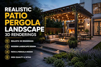 create realistic patio pergola landscape 3d renderings