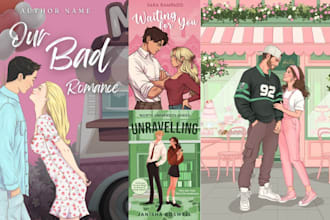 do book cover design, romance book cover and romance character illustration