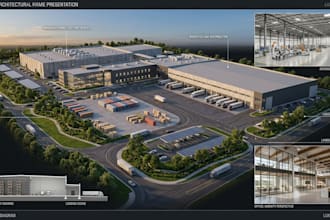 design 3d commercial warehouse interior design, 3d factory modelling and render