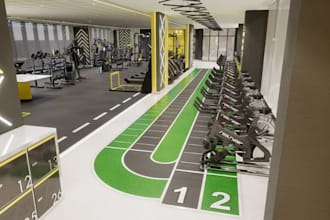 aesthetic gym interior area,commercial recreational 2d layout,locker room render