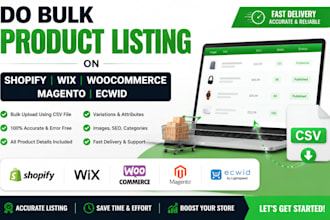 do bulk product listing on shopify wix woocommerce magento ecwid using csv file