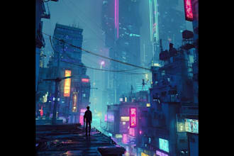 make a cyberpunk city and city art