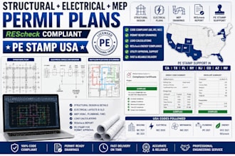 create structural electrical mep rescheck permit plans with USA pe stamp ca NYC