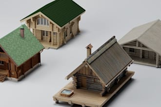 build high detailed 3d log cabin wooden house,3d modular environment,for 3dprint