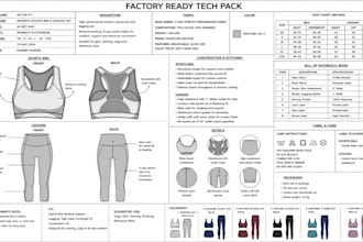 create activewear and sportwear tech pack, jersey for manufacturing
