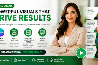 create canva brochure, ugc portfolio, animated presentation videos, pitch deck