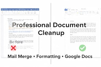 clean google docs, word files and set up mail merge for bulk emails and letters