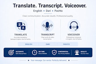 translate for english to dari and pashto professionally