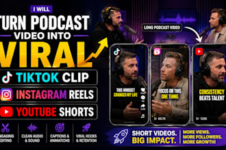 turn podcast video into viral tiktok clip instagram reels youtube shorts editing