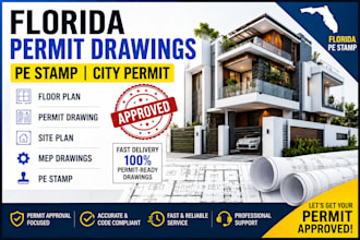 draw florida permit drawings, floor plan, pe stamp and city permit