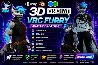 create and rig high quality custom vrchat avatar, vtuber, furry or sfw 3d model