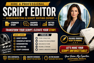 format, proofread, and edit movie script screenplay synopsis stageplay TV series