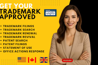 search, file, renew and register US trademark, patent, and sou for your brand