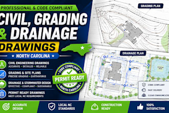 review, provide civil, grading, and drainage drawings for north carolina