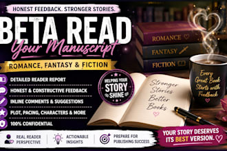 beta read your romance, fantasy, or fiction manuscript
