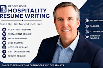 write hospitality, restaurant, tourism, chef, hotelier, bartender, server resume