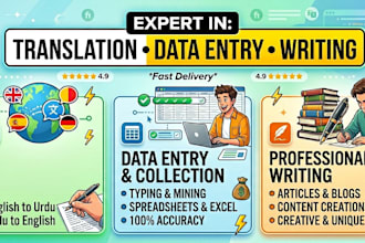 do english to urdu translation and data entry work