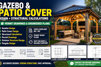 design gazebo, patio cover with structural calculations permit