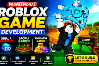 create roblox game development, simulator game, steal a brainrot, grow a garden