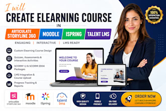 create elearning course in articulate storyline 360, moodle, ispring, talent lms