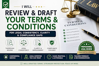 draft review your terms and conditions for legal consistency clarity compliance