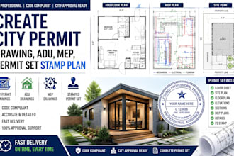 create city permit drawing, adu, mep, permit set and pe stamp plan