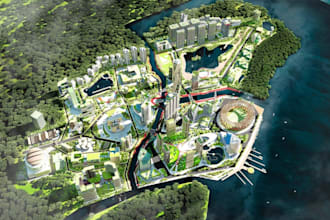 design 3d smart city masterplan urban planning 3d aerial render site plan layout