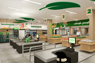 design 3d grocery store,food mart supermarket and retail shopping mall rendering