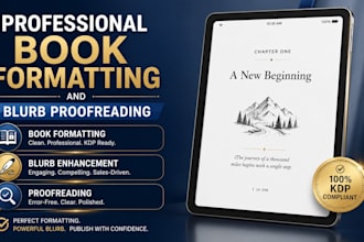 do book formatting, KDP formatting and blurb proofreading professionally