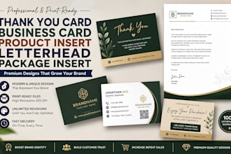 design thank you card business card product insert letterhead package insert